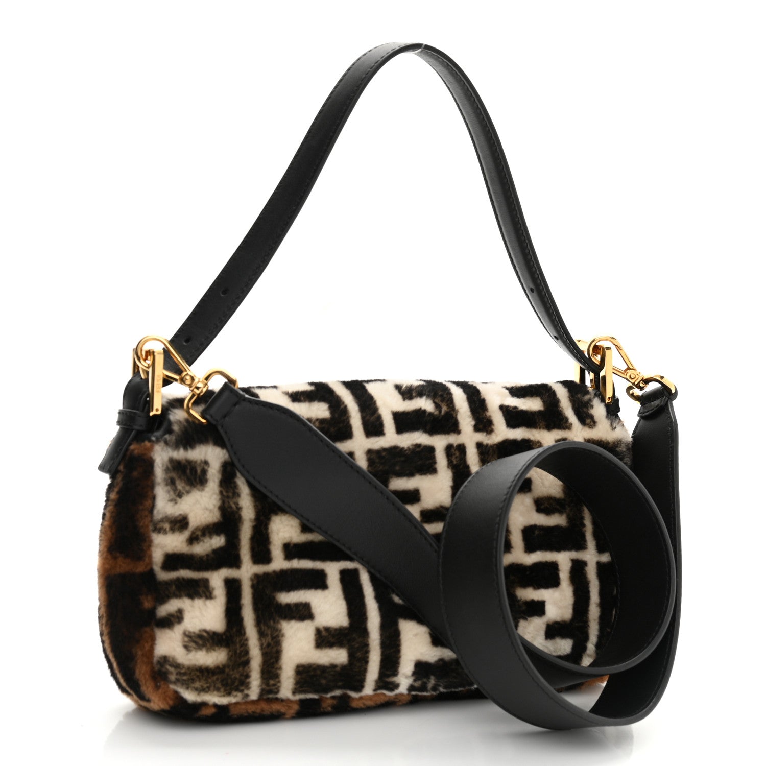 Fendi Shearling Vitello Dolce Macro FF 1974 Baguette White Ice Tortora Tobacco 3 of 11