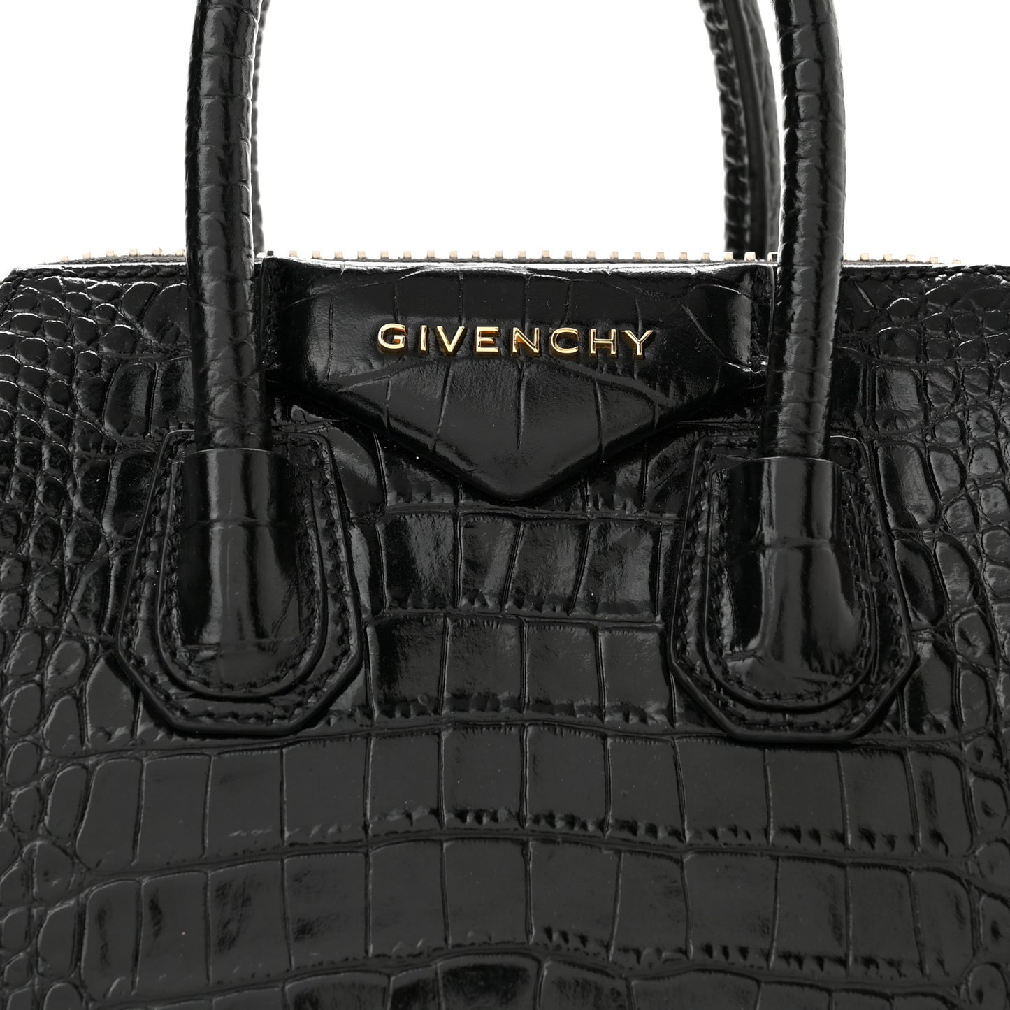 Calfskin Crocodile Embossed Mini Antigona Black