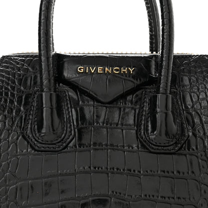 Givenchy Calfskin Crocodile Embossed Mini Antigona Black 7 of 9