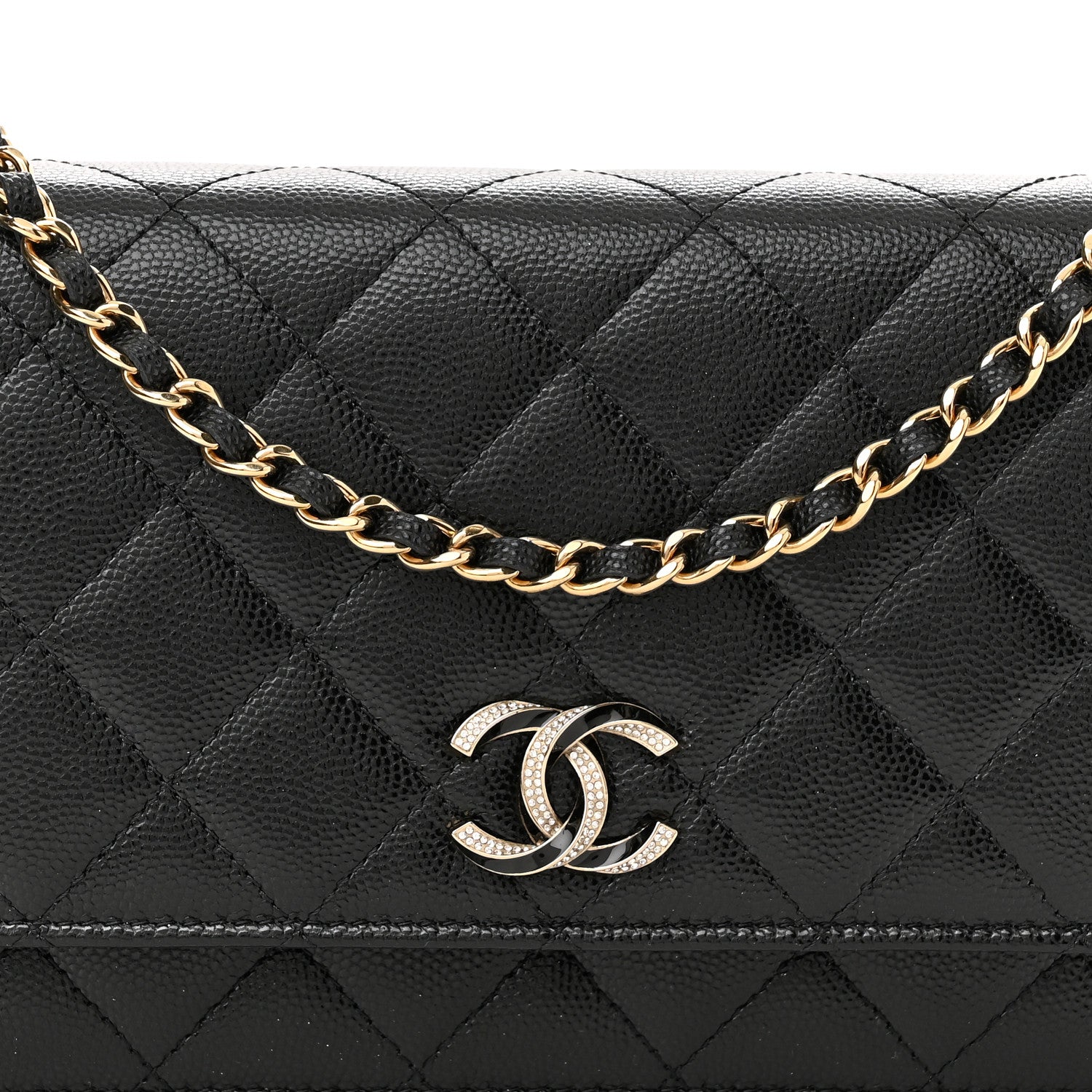 Chanel Caviar Quilted Crystal Enamel CC Wallet On Chain WOC Black 9 of 12