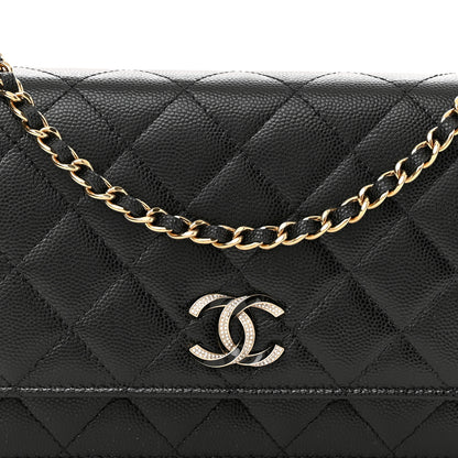 Chanel Caviar Quilted Crystal Enamel CC Wallet On Chain WOC Black 9 of 12