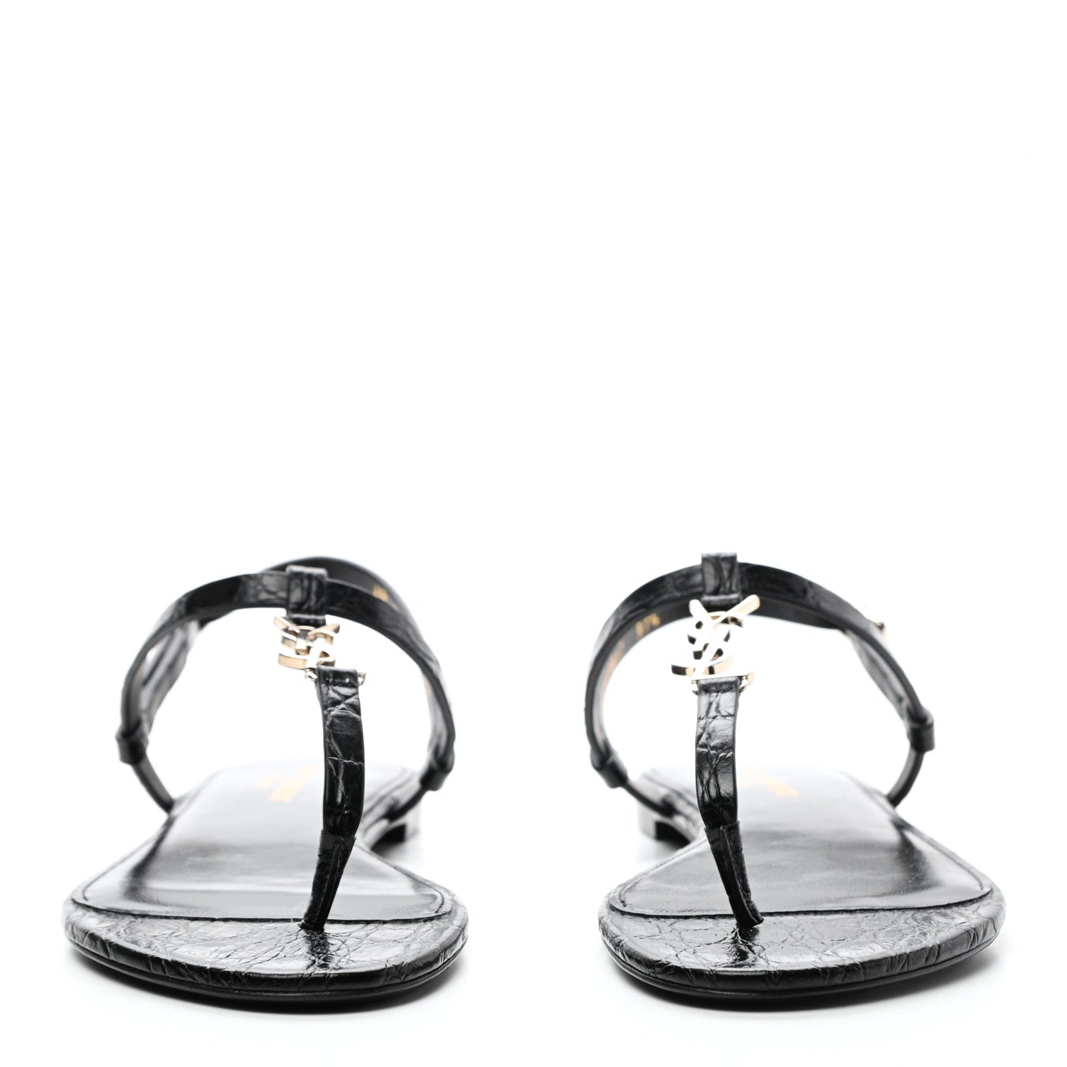 Saint Laurent Patent Calfskin Cassandra Monogram Sandals 37.5 Black 2 of 9