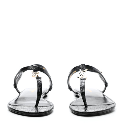 Saint Laurent Patent Calfskin Cassandra Monogram Sandals 37.5 Black 2 of 9