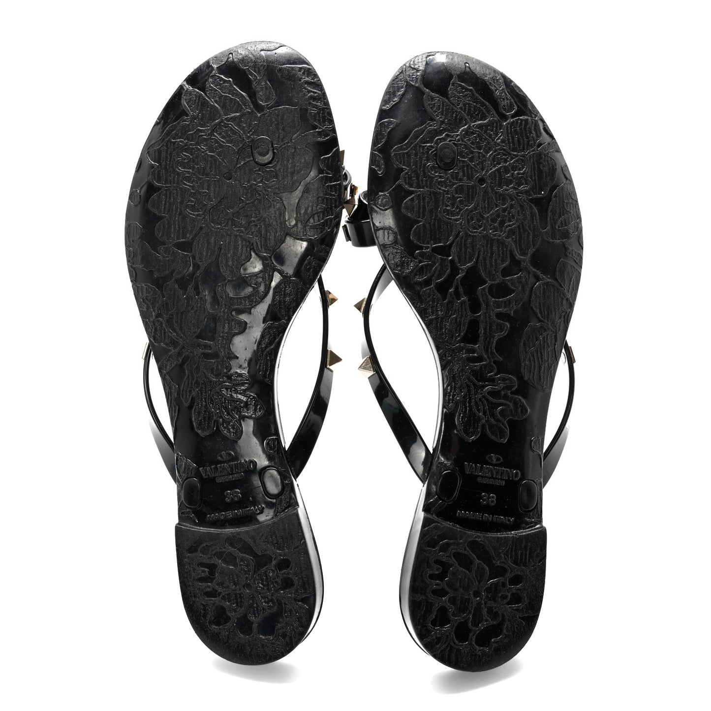 PVC Jelly Rockstud Bow Thong Sandals 38 Black