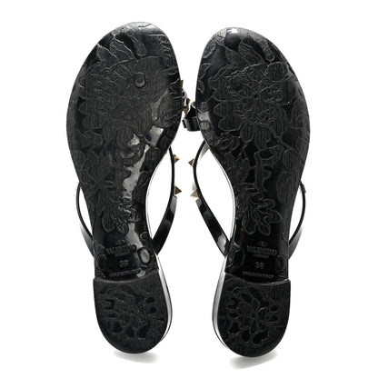 Valentino Garavani PVC Jelly Rockstud Bow Thong Sandals 38 Black 5 of 9
