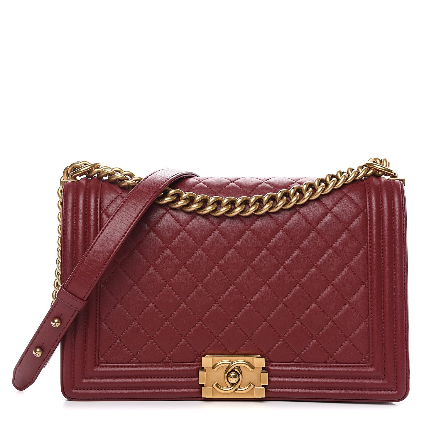 Lambskin Quilted New Medium Boy Flap Dark Red