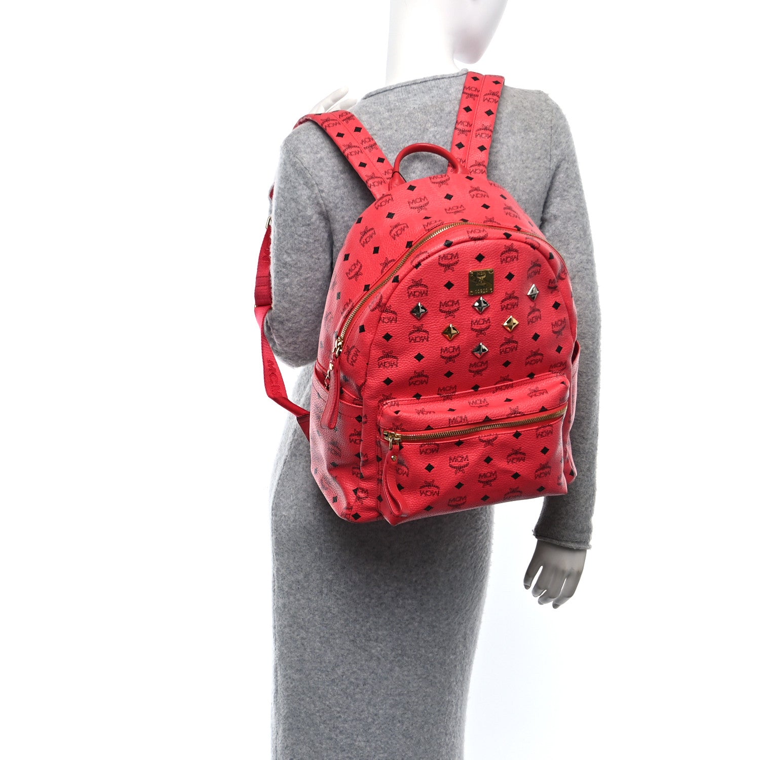 MCM Visetos Medium Sprinkle Stud Stark Backpack Red 1684185