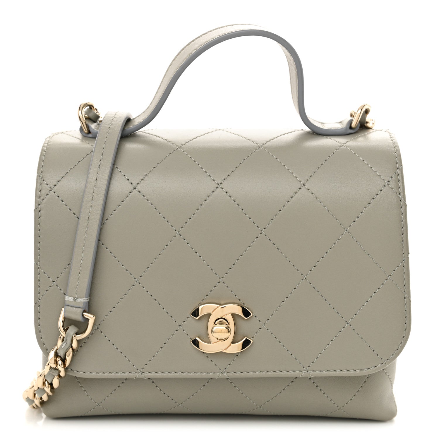 Chanel Calfskin Quilted Small Double Pocket Top Handle Flap Grey 1 of 11