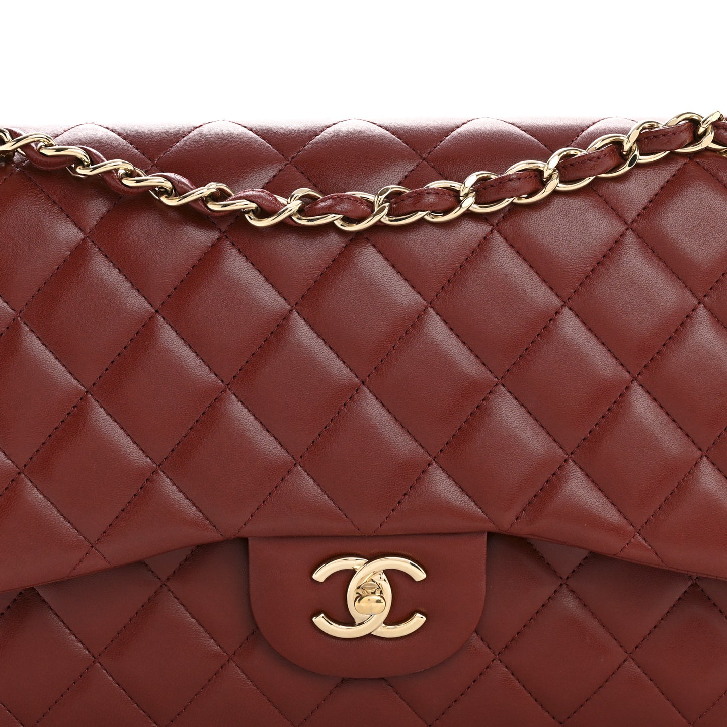Lambskin Quilted Jumbo Double Flap Burgundy