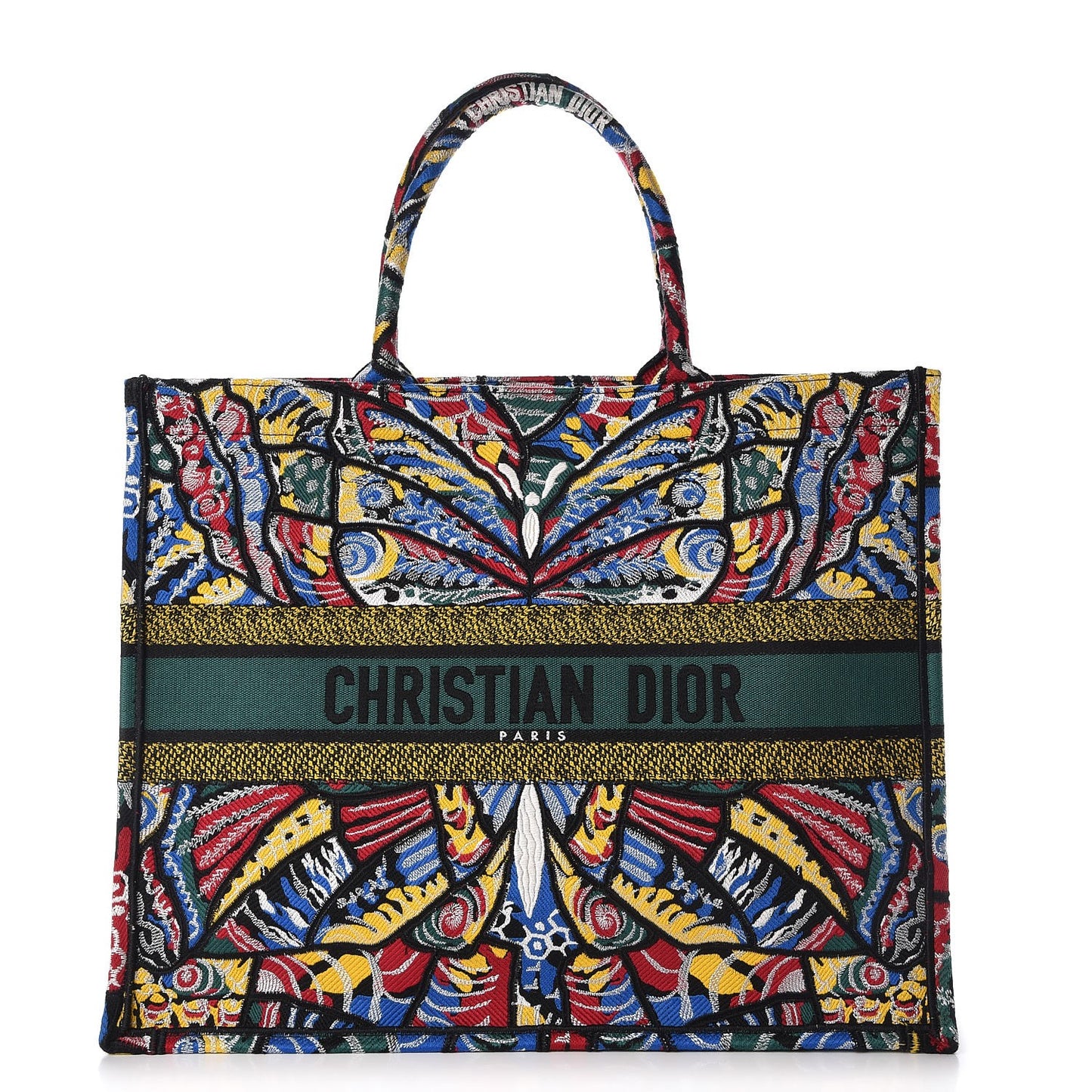 Canvas Embroidered Butterfly Book Tote Black Multicolor