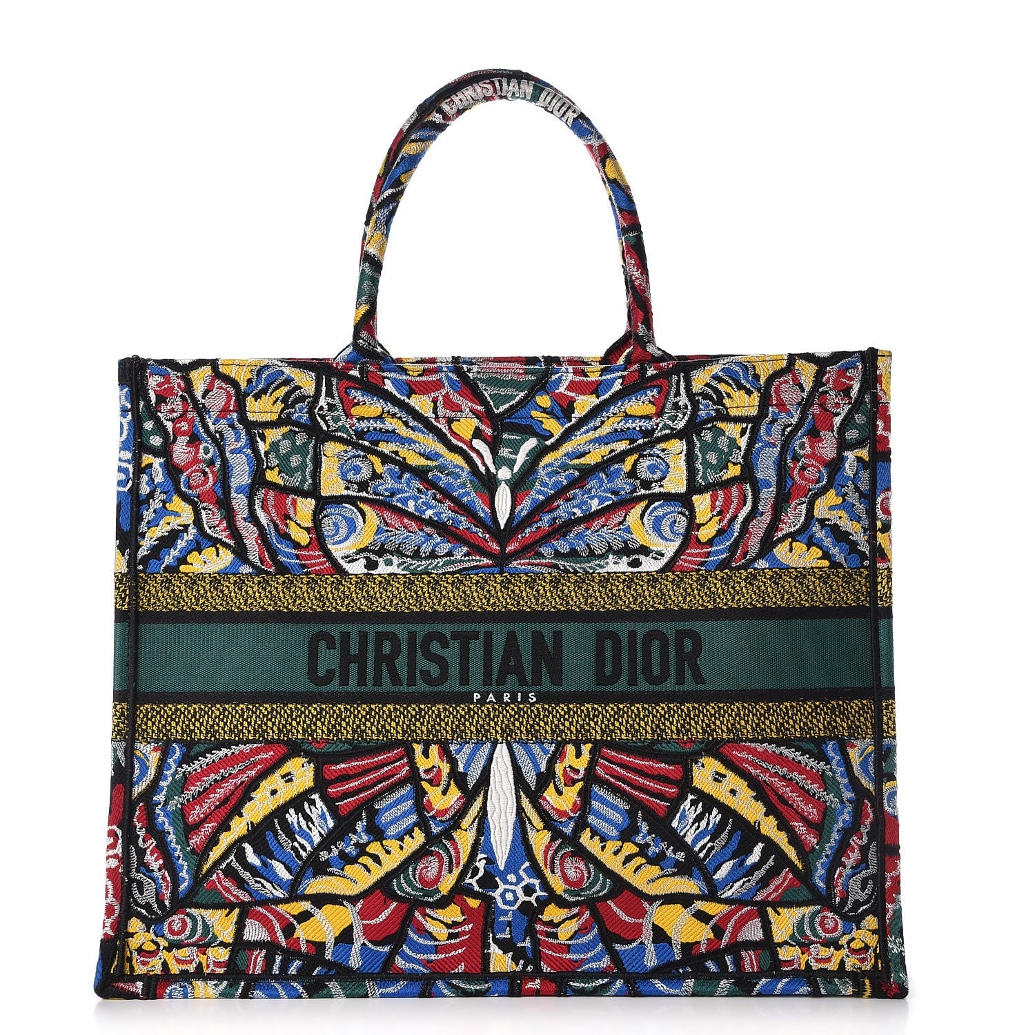 Christian Dior Canvas Embroidered Butterfly Book Tote Black Multicolor 1 of 9