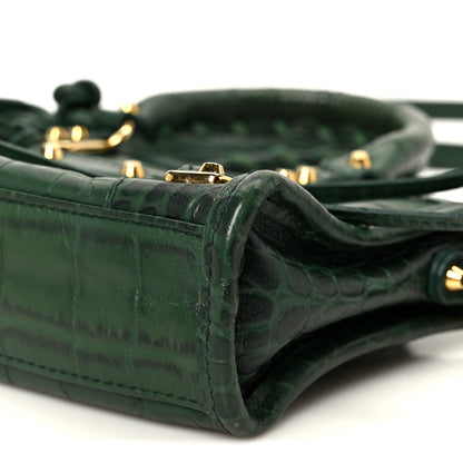 Balenciaga Shiny Supple Calfskin Crocodile Embossed Gold Metallic Edge Hardware Nano City Green 12 of 12