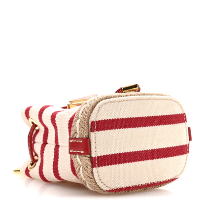 Prada Canvas Stripe Metal Triangle Logo Mini Drawcord Pouch Shoulder Bag Avorio Rosso 4 of 10