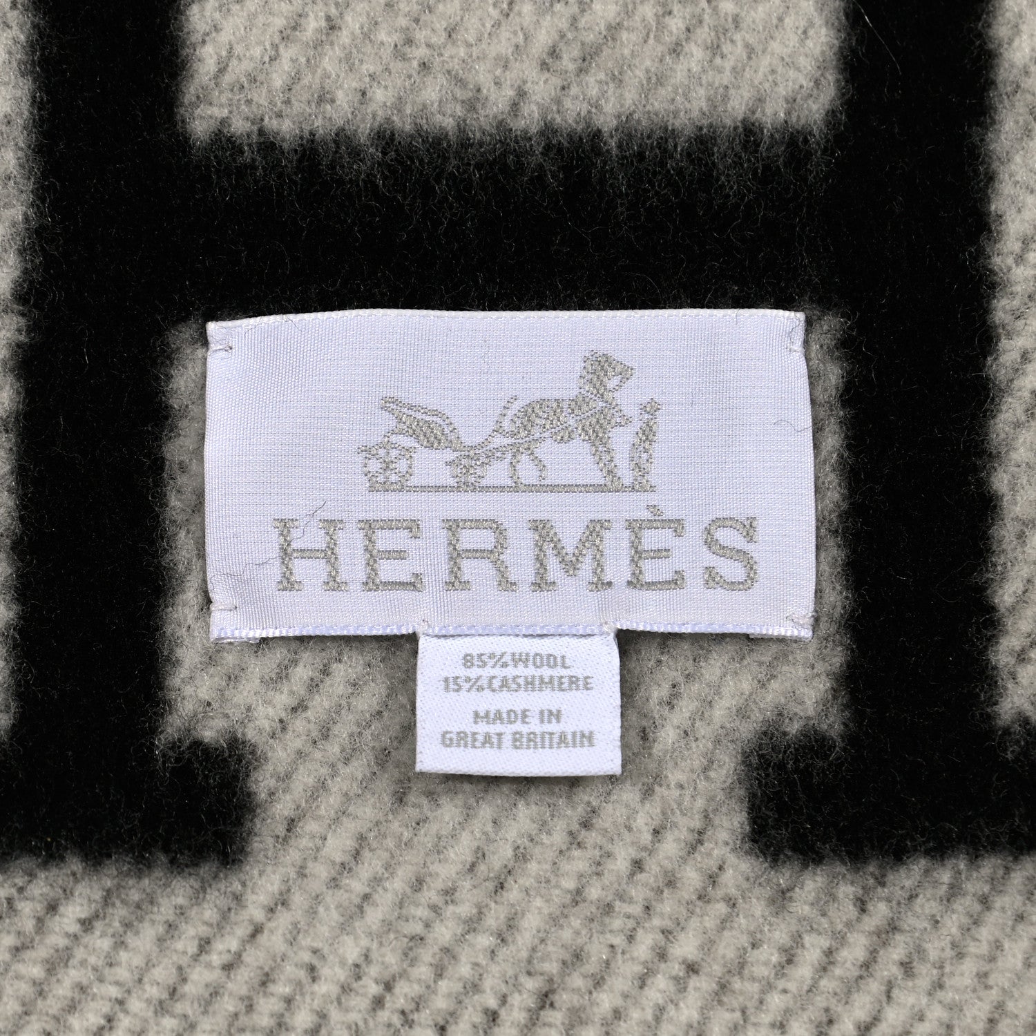 Hermes Wool Cashmere Signature Avalon Blanket Black 3 of 3