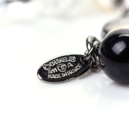 Chanel Pearl Crystal Bead CC Long Necklace Black Silver 5 of 6
