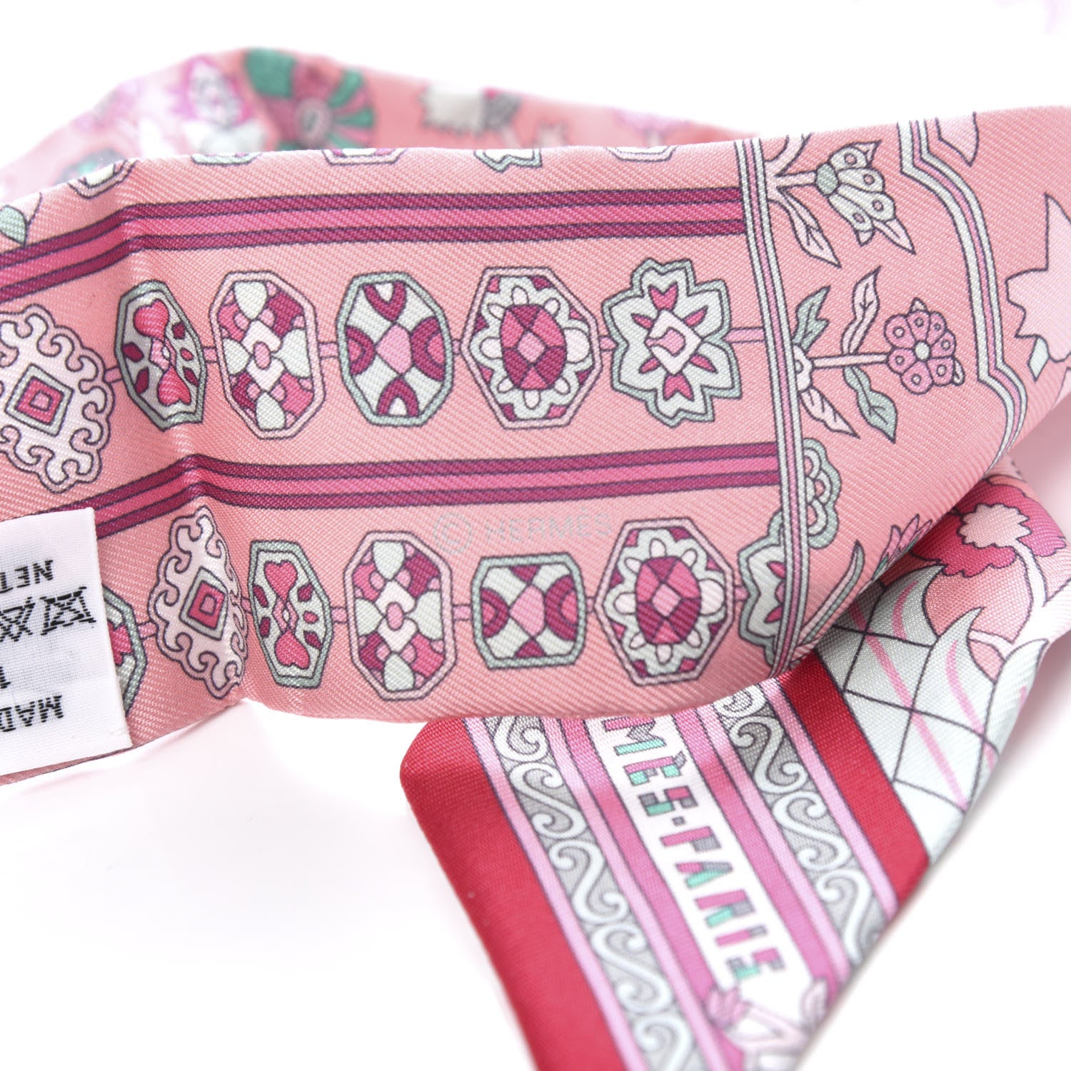 Hermes Silk Tapis Persans Twilly Rose Vert De Eau Creme 2 of 4