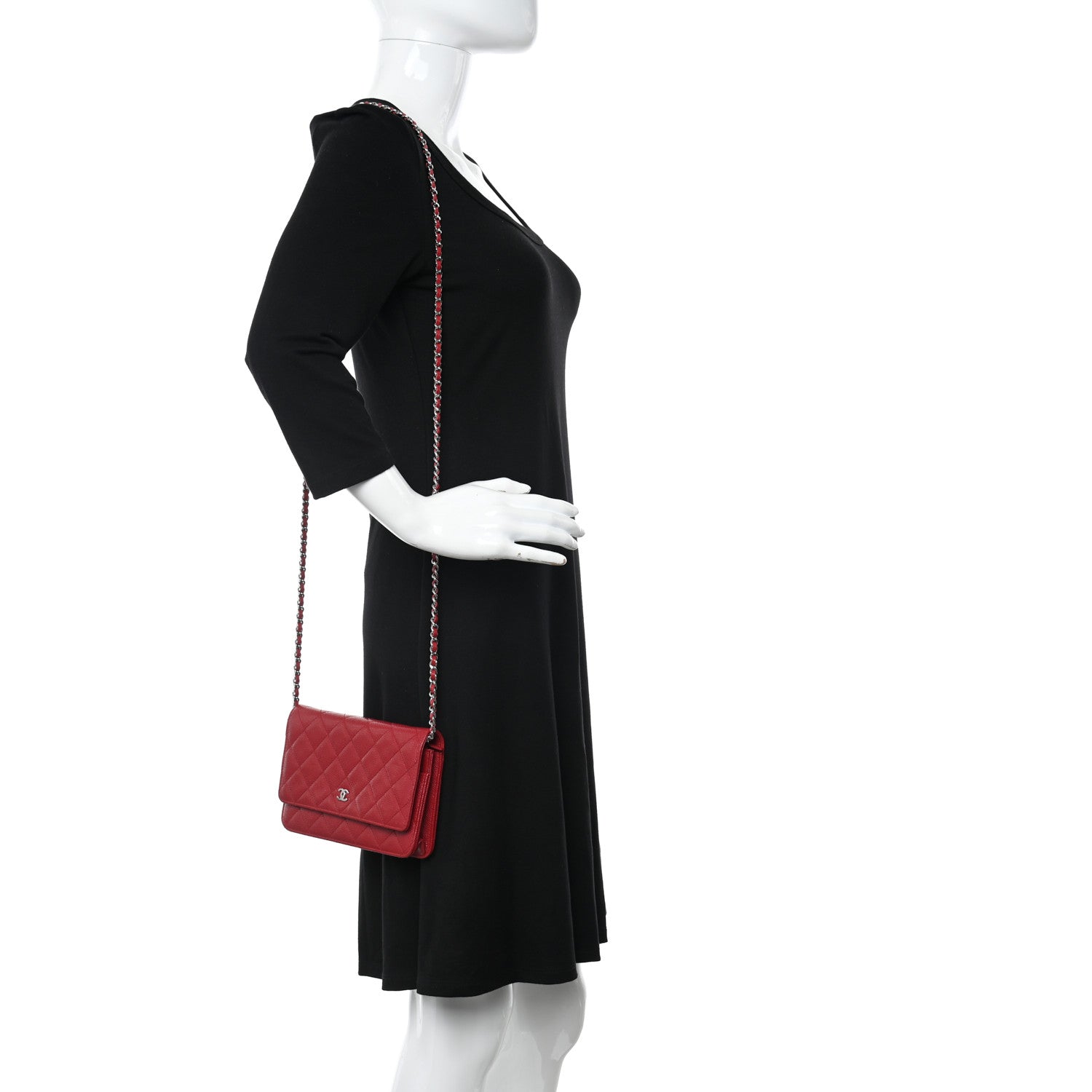 Chanel Caviar Quilted Wallet On Chain WOC Red 2 of 14