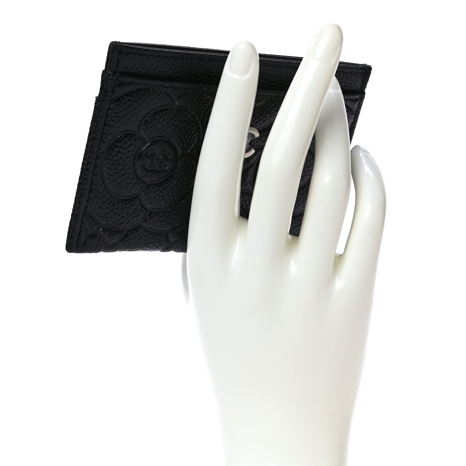 Chanel Caviar Camellia Embossed Card Holder Black 2 of 12