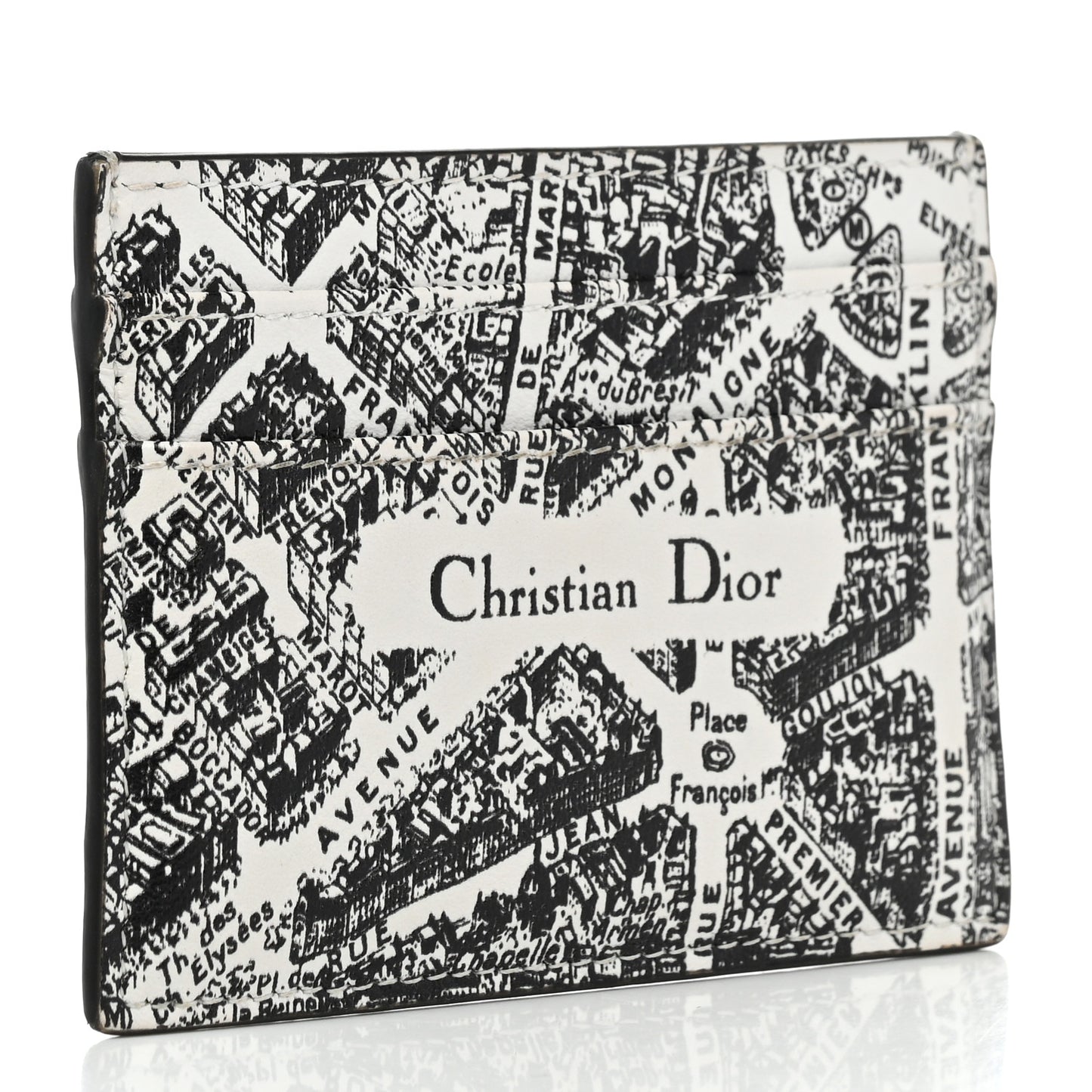 Calfskin Plan De Paris Print Card Holder White Black