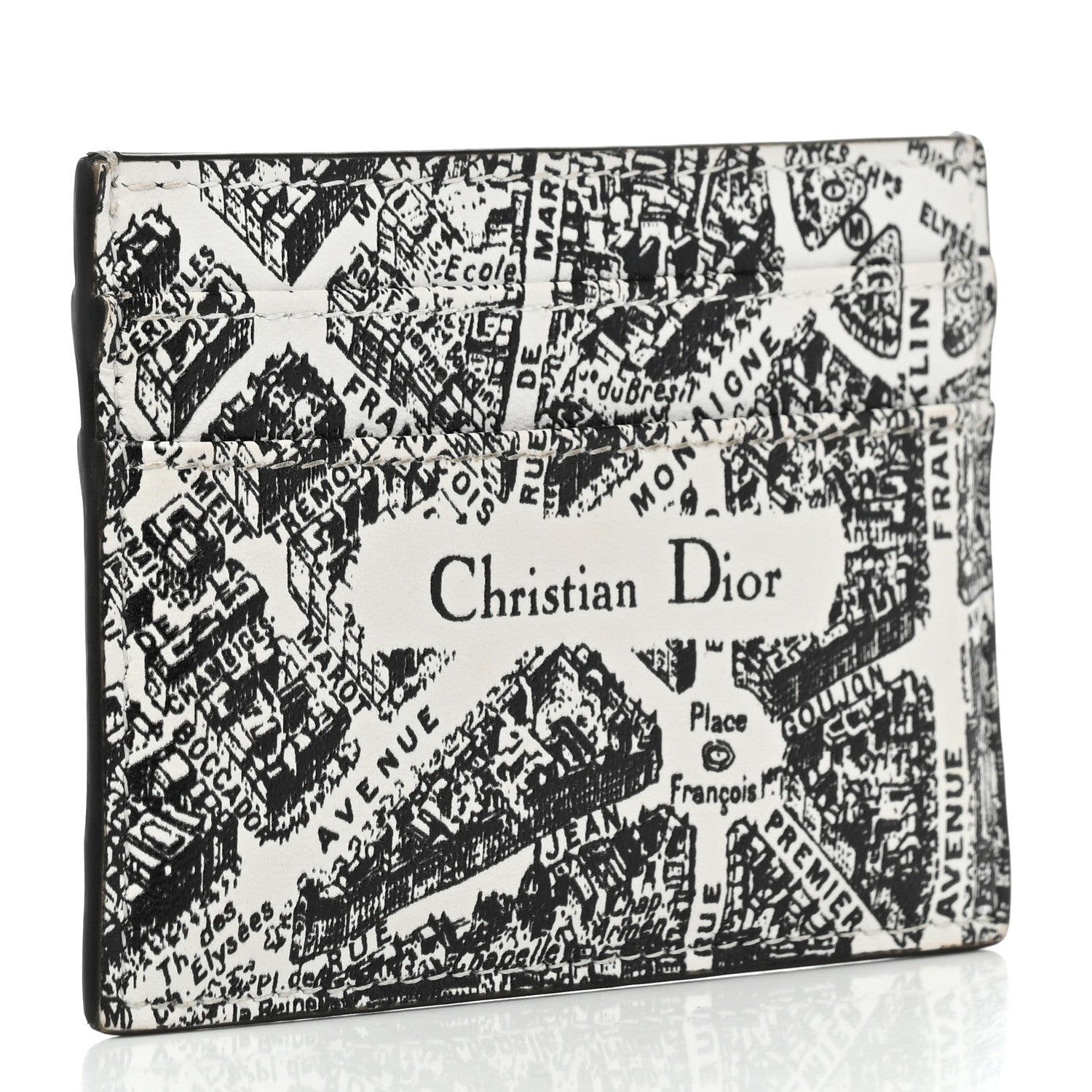 Christian Dior Calfskin Plan De Paris Print Card Holder White Black 3 of 9