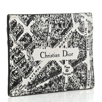 Christian Dior Calfskin Plan De Paris Print Card Holder White Black 3 of 9