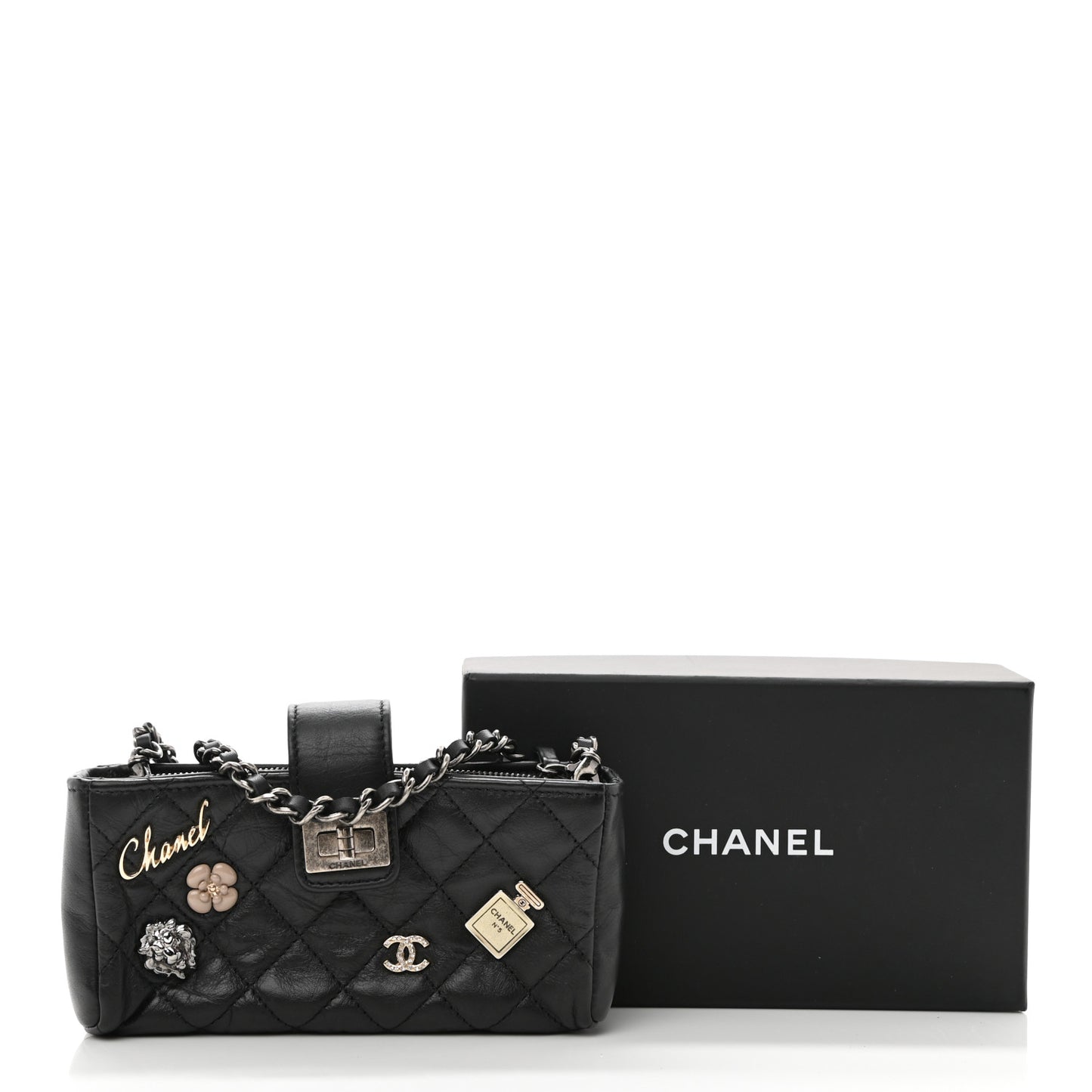 Aged Calfskin Lucky Charms 2.55 Reissue Mini Clutch With Chain Black