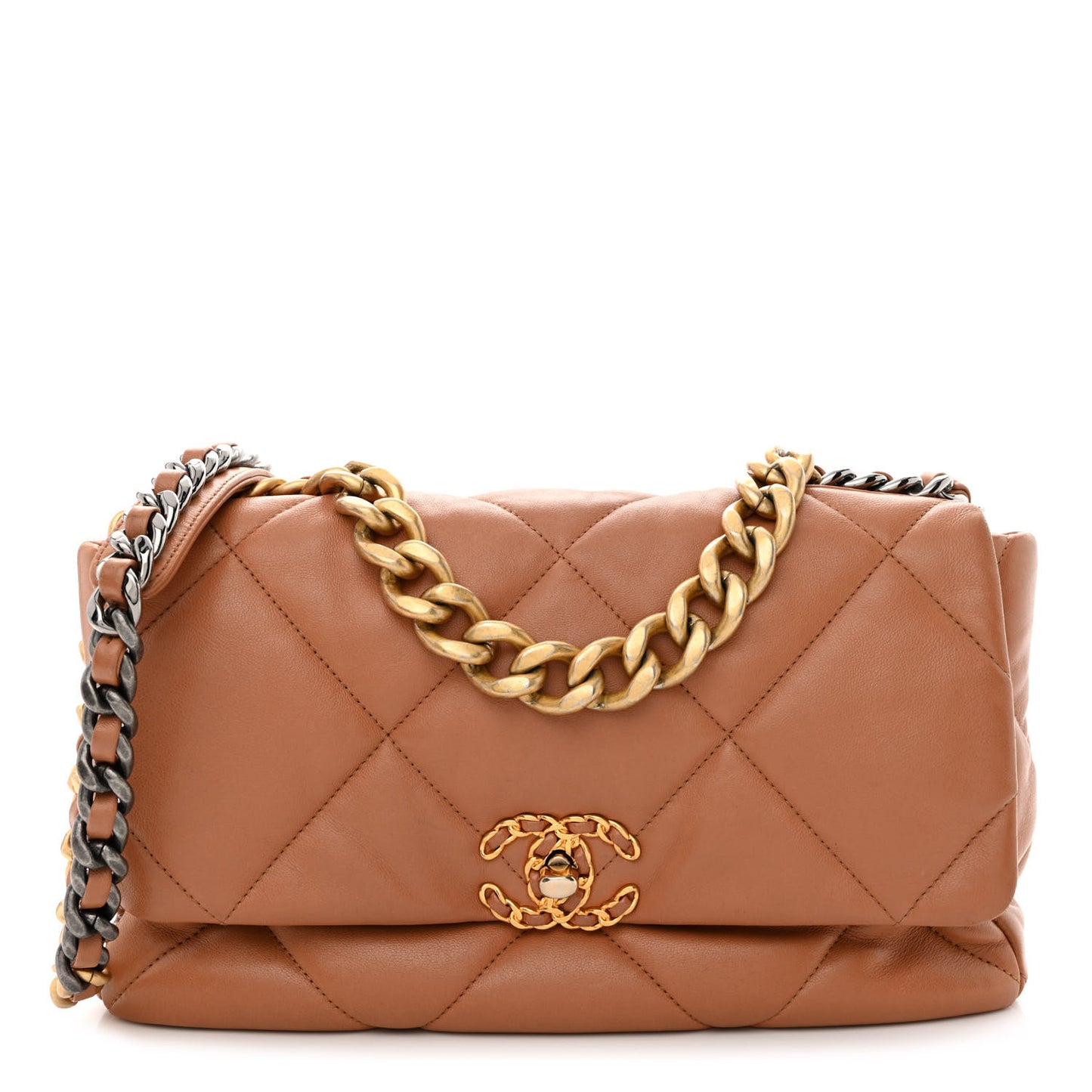 Lambskin Quilted Large Chanel 19 Flap Brown