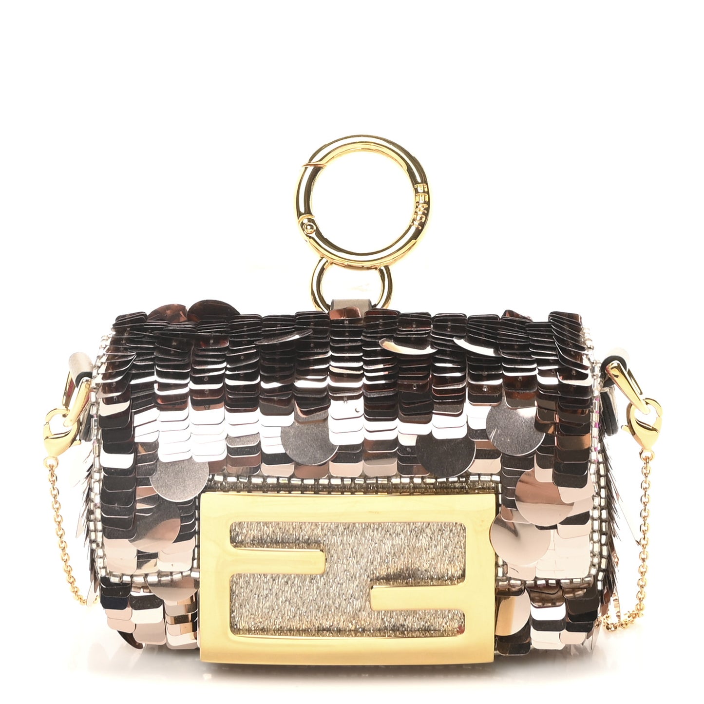 Sequin Paillettes Shiny Nappa Sex and the City Nano Maxi Buckle Baguette Charm Tortora