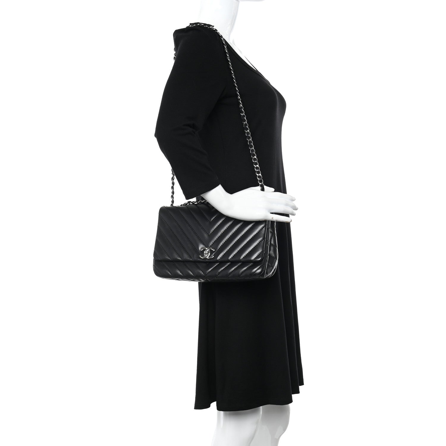 Chanel Lambskin Surpique Chevron Medium Single Flap Black 2 of 10