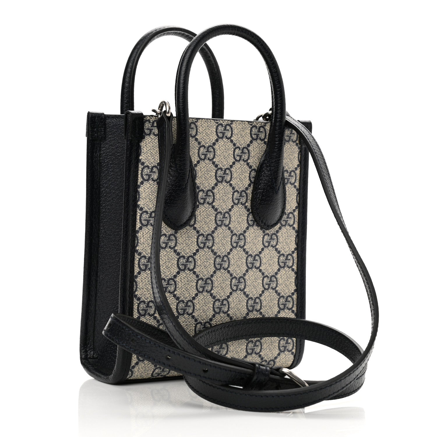 Gucci GG Supreme Monogram Textured Dollar Calfskin Mini Retro Interlocking G Tote Bag Beige Blue 2 of 8