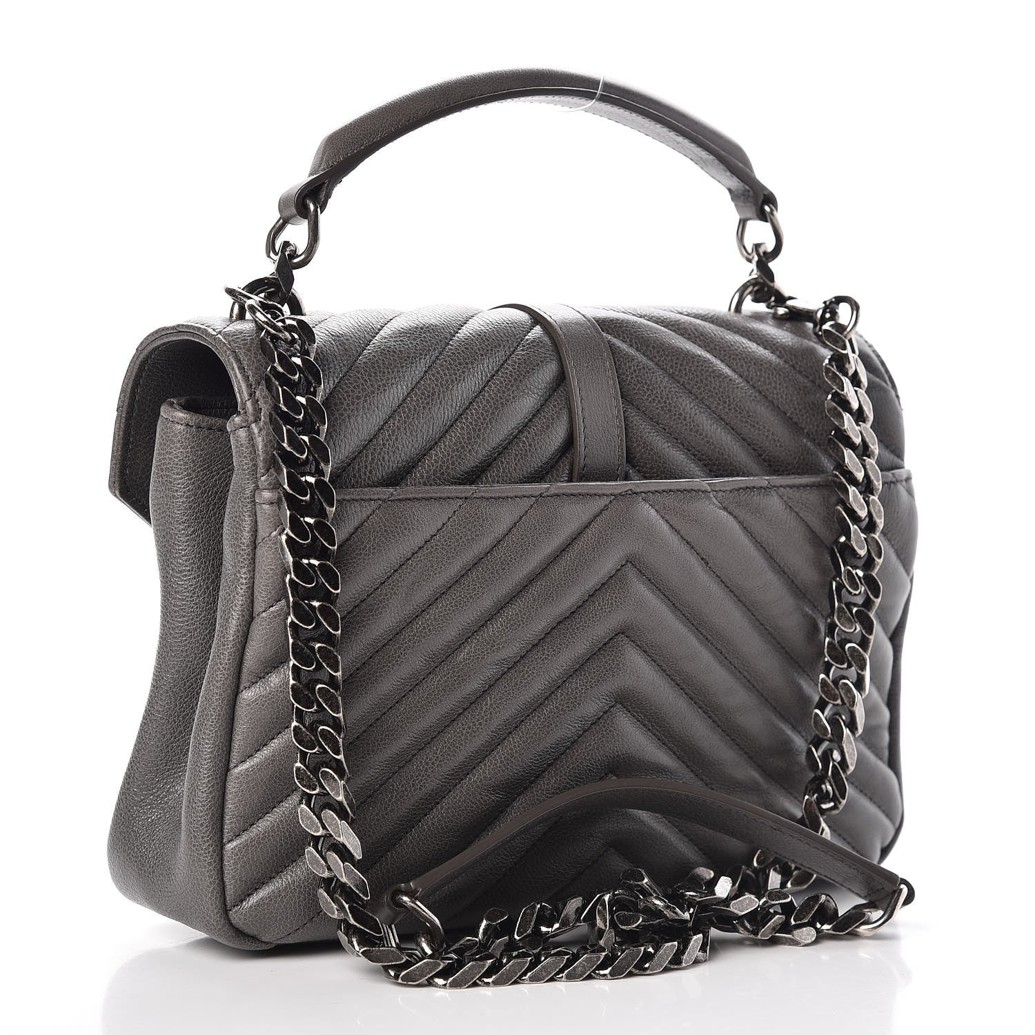 Saint Laurent Sheepskin Matelasse Chevron Monogram Medium College Bag Light Coal 3 of 13