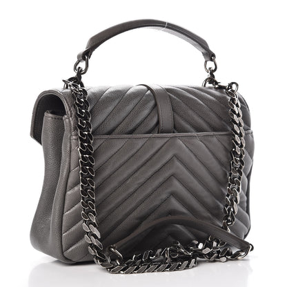 Saint Laurent Sheepskin Matelasse Chevron Monogram Medium College Bag Light Coal 3 of 13