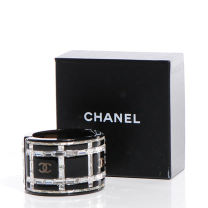 Chanel Resin Crystal Baguette Geometric CC Cuff Black 6 of 6