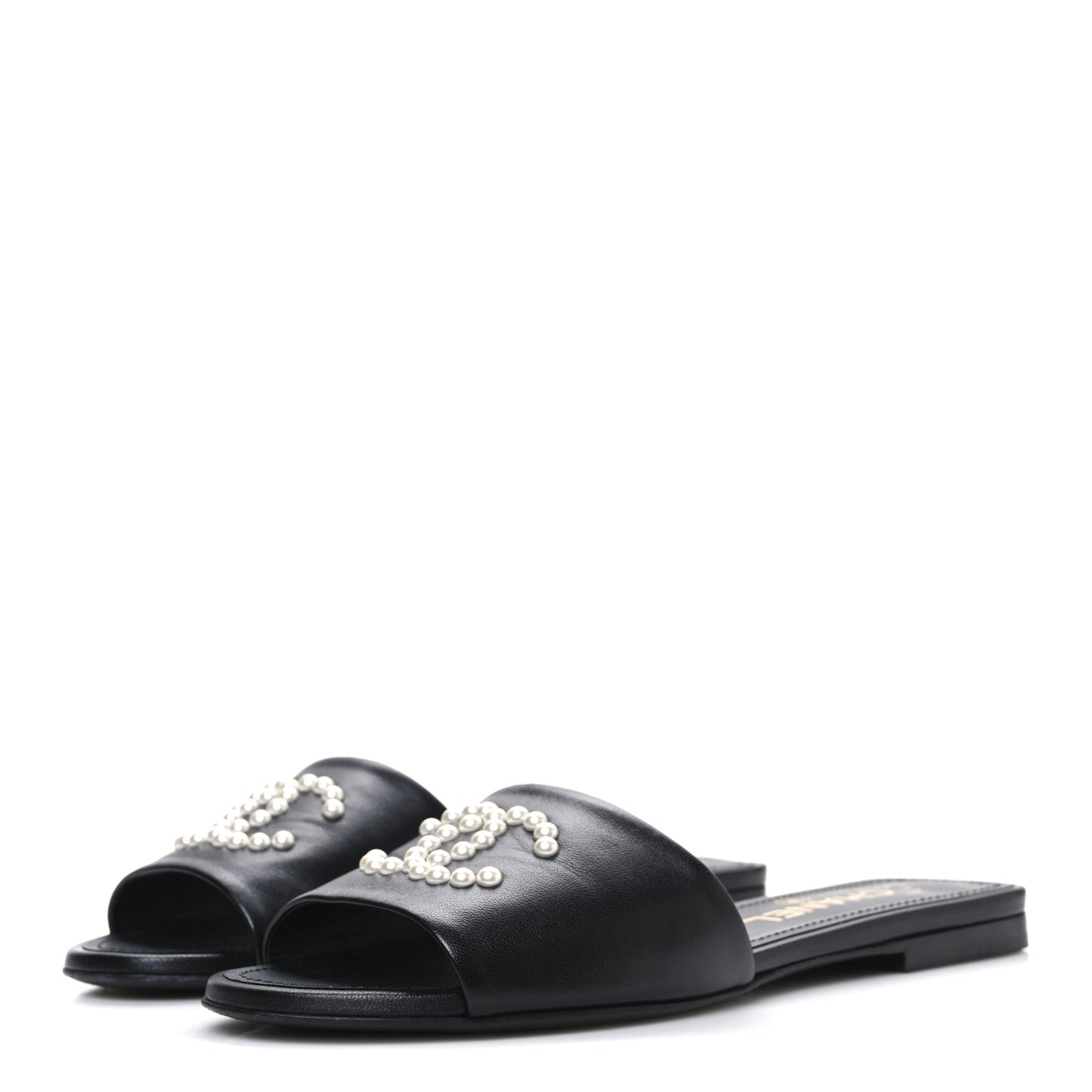 Lambskin Pearl CC Sandals 37.5 Black