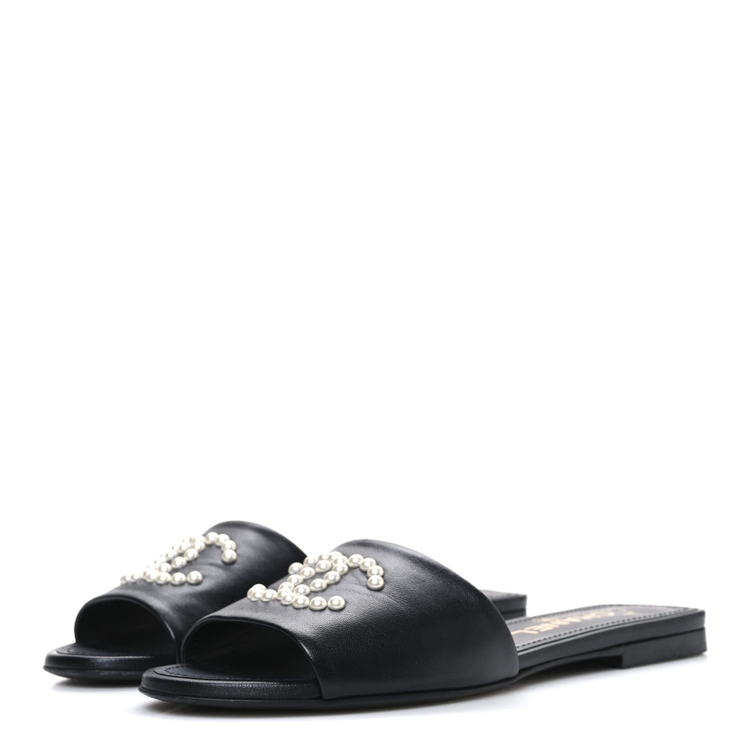Chanel Lambskin Pearl CC Sandals 37.5 Black 4 of 11