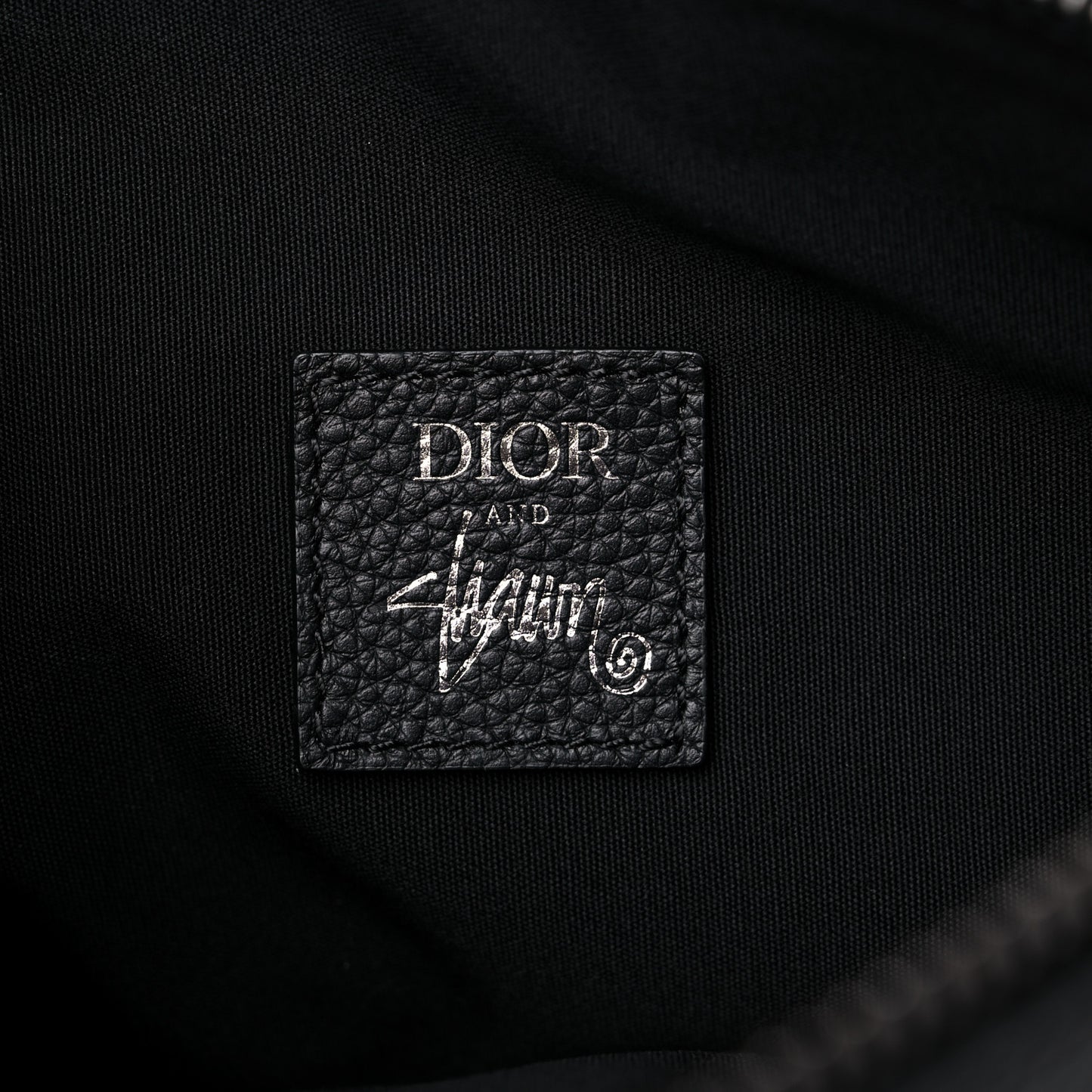 X SHAWN STUSSY Grained Calfskin Saddle Bag Black