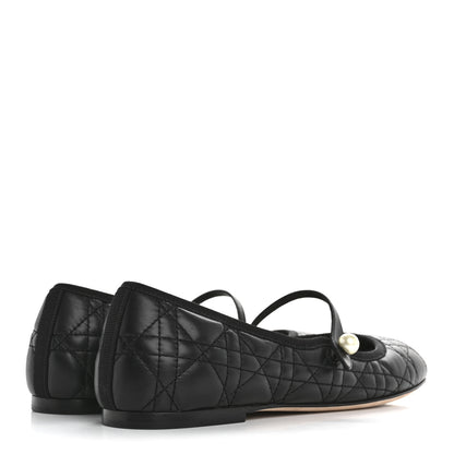 Christian Dior Calfskin Cannage Pearl Ballet Flats 38.5 Black 5 of 9