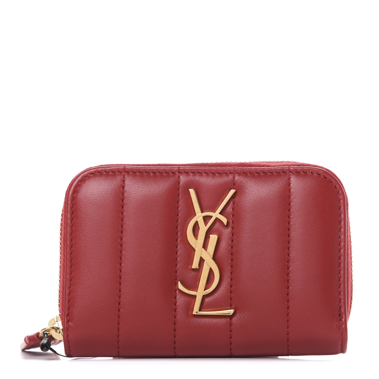 Saint Laurent Lambskin Matelasse Monogram Vicky Zip Around Card Holder Rouge Eros 1 of 9