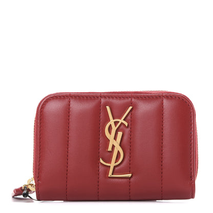 Saint Laurent Lambskin Matelasse Monogram Vicky Zip Around Card Holder Rouge Eros 1 of 9