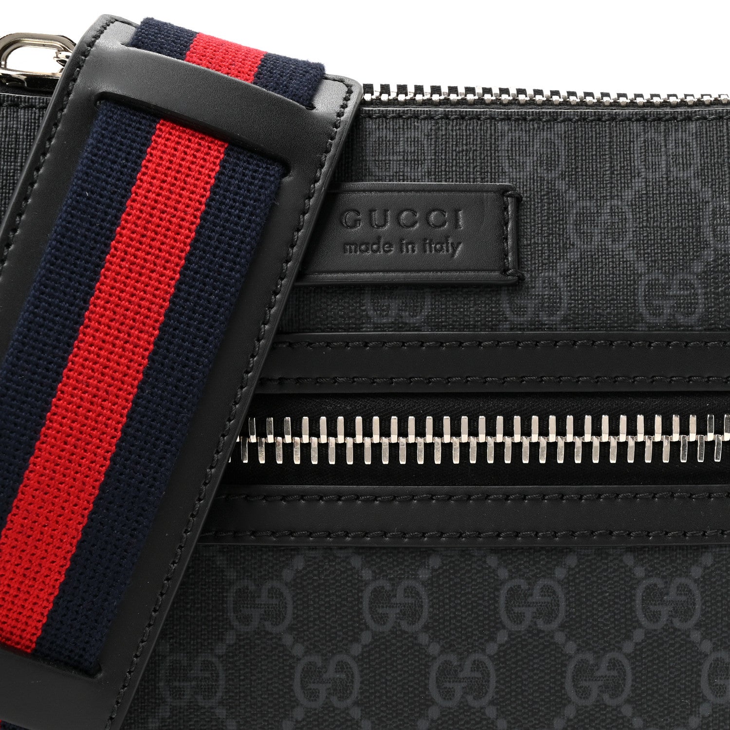 Gucci GG Supreme Monogram Web Small Flat Messenger Bag Black Grey 8 of 10