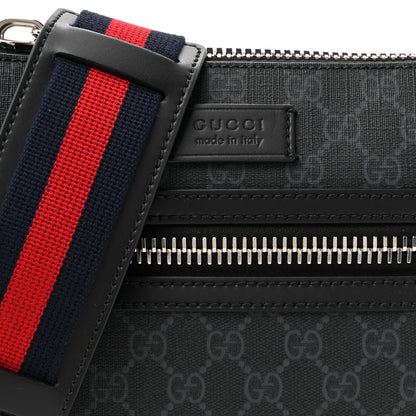 Gucci GG Supreme Monogram Web Small Flat Messenger Bag Black Grey 8 of 10