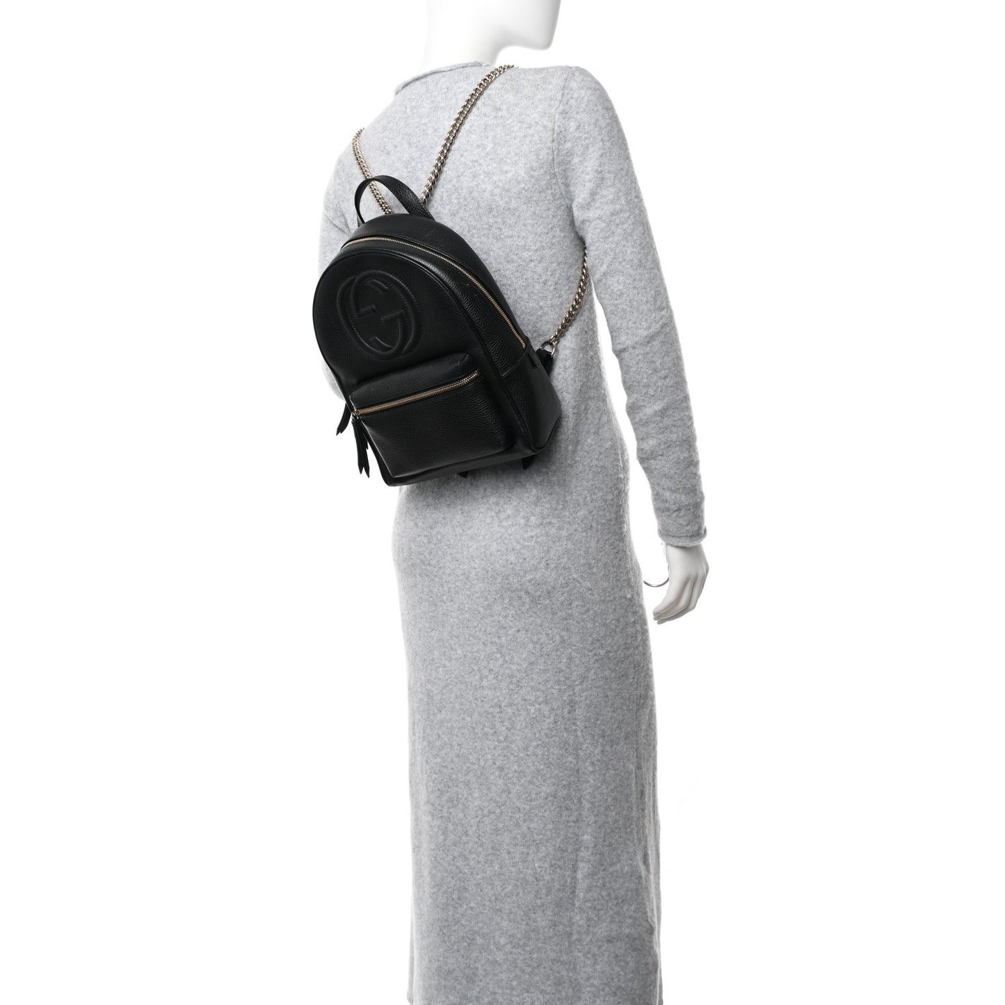 Pebbled Calfskin Soho Chain Backpack Black