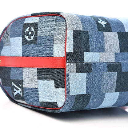 Louis Vuitton Denim Damier Monogram Patchwork Speedy Bandouliere 30 Blue Rouge 7 of 11