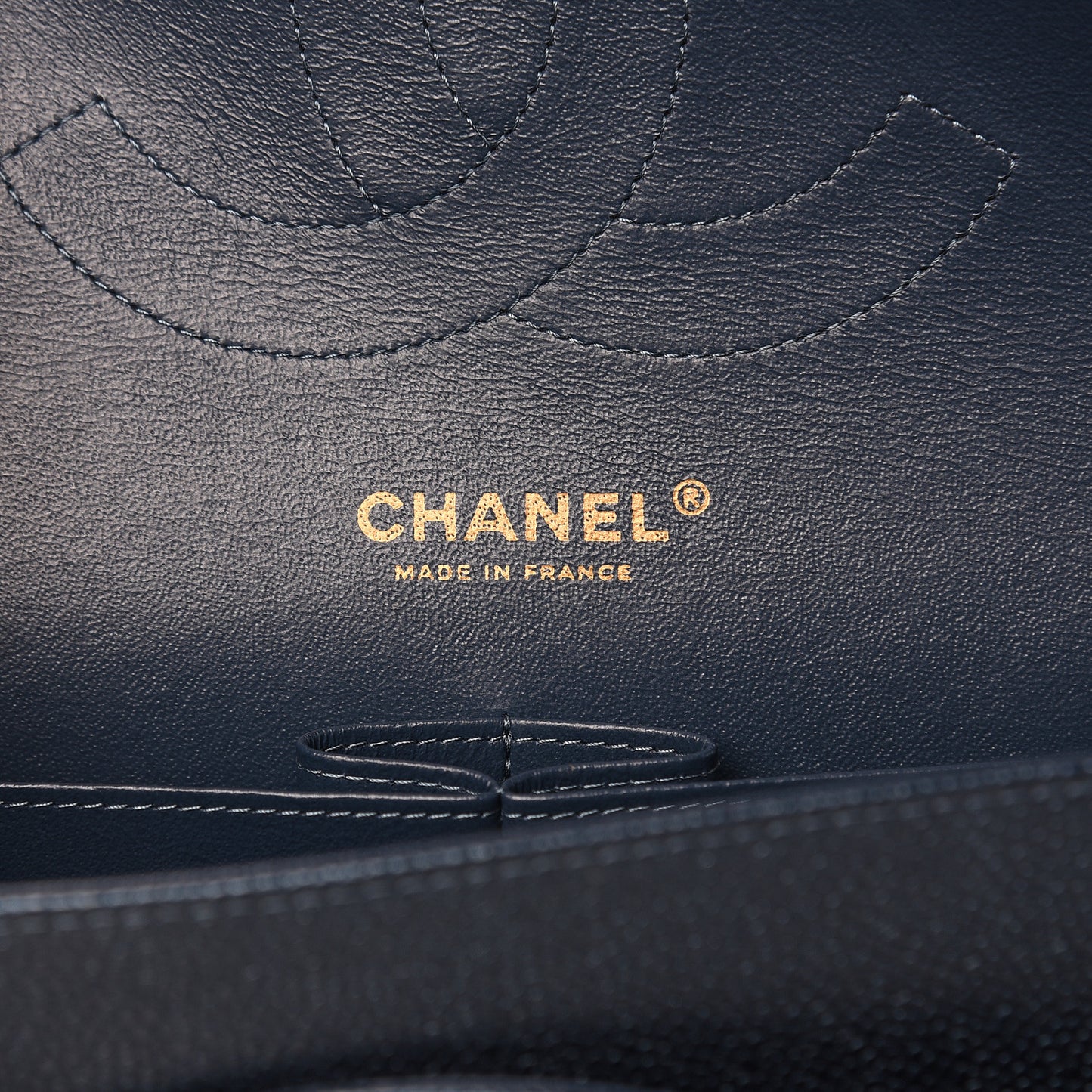 Iridescent Caviar Quilted Jumbo Double Flap Dark Blue