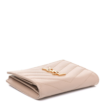 Saint Laurent Grain De Poudre Matelasse Chevron Monogram Zipped Card Case Dark Beige 4 of 8