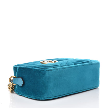 Gucci Velvet Matelasse Small GG Marmont Chain Shoulder Bag Pavone Cyan 4 of 9
