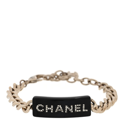 Chanel Metal Resin Crystal Chain Logo Bracelet Gold Black 1 of 5