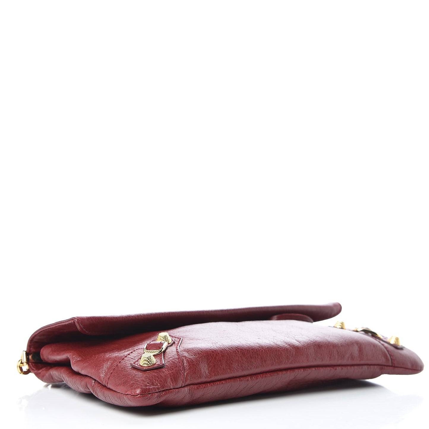 Agneau Giant 12 Gold Hardware Envelope Strap Clutch Rouge Cerise