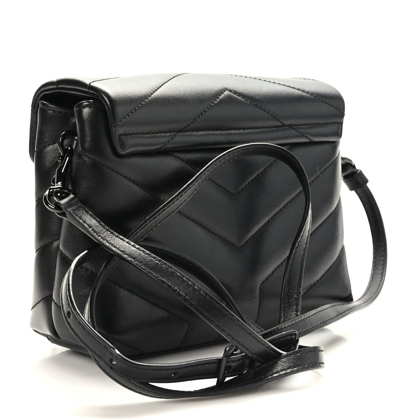 Calfskin Y Quilted Monogram Monochrome Toy Loulou Crossbody Bag Black