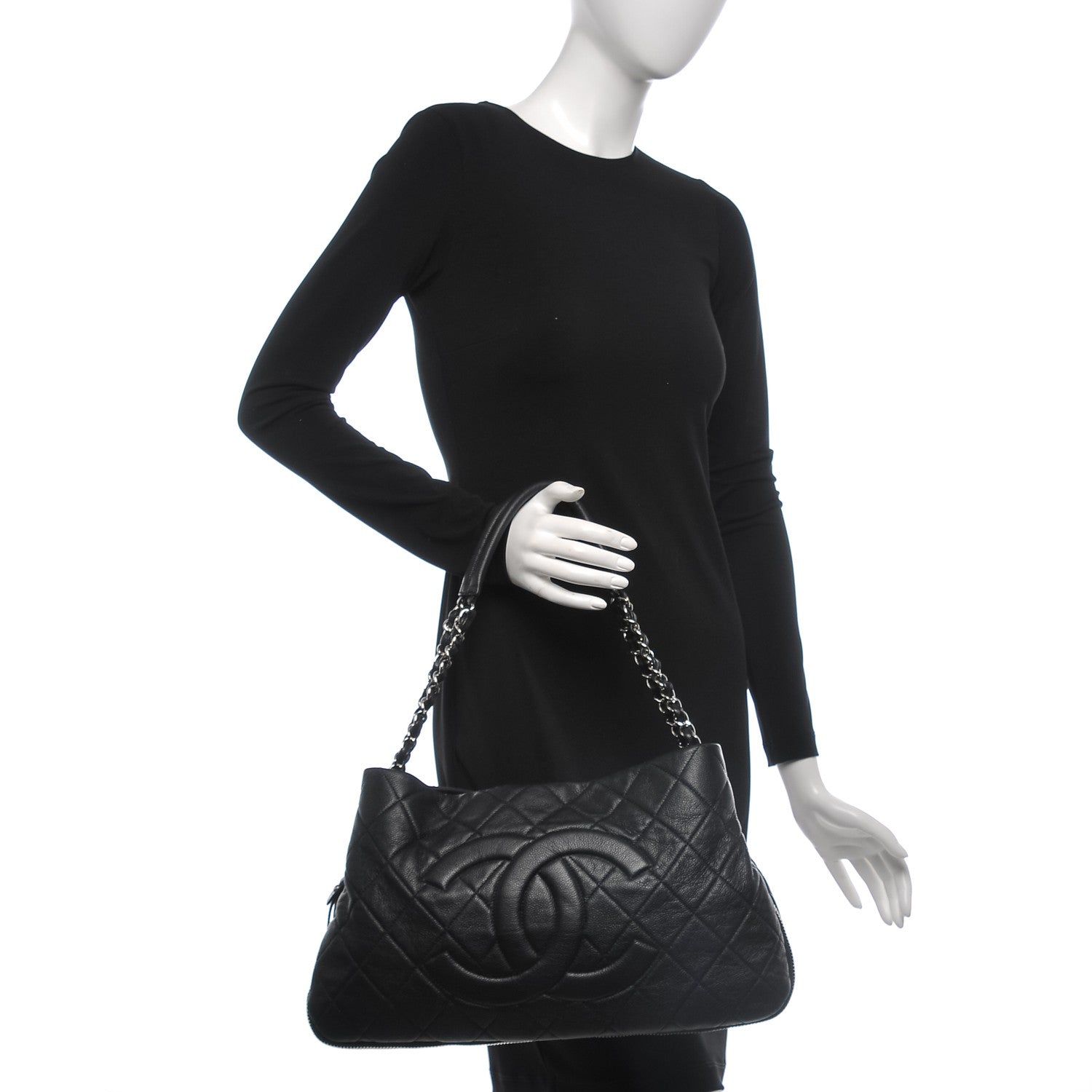 Chanel Caviar Quilted Expandable Zip Shoulder Bag Black 2 of 7